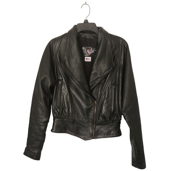 Classic Leather Vintage Women's Black Leather Biker Jacket Small - Picture 4 of 10